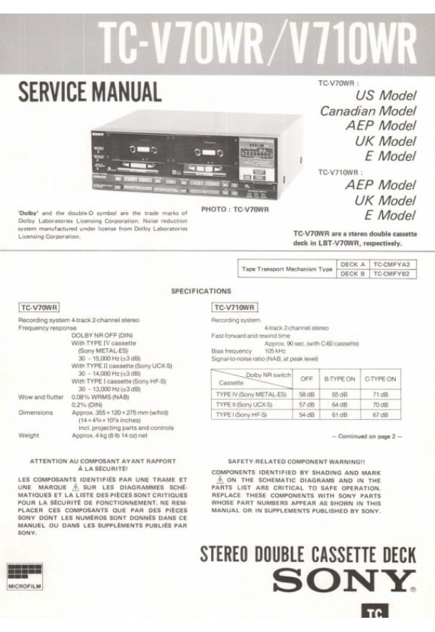 TC-V70WR, TC-V710WR